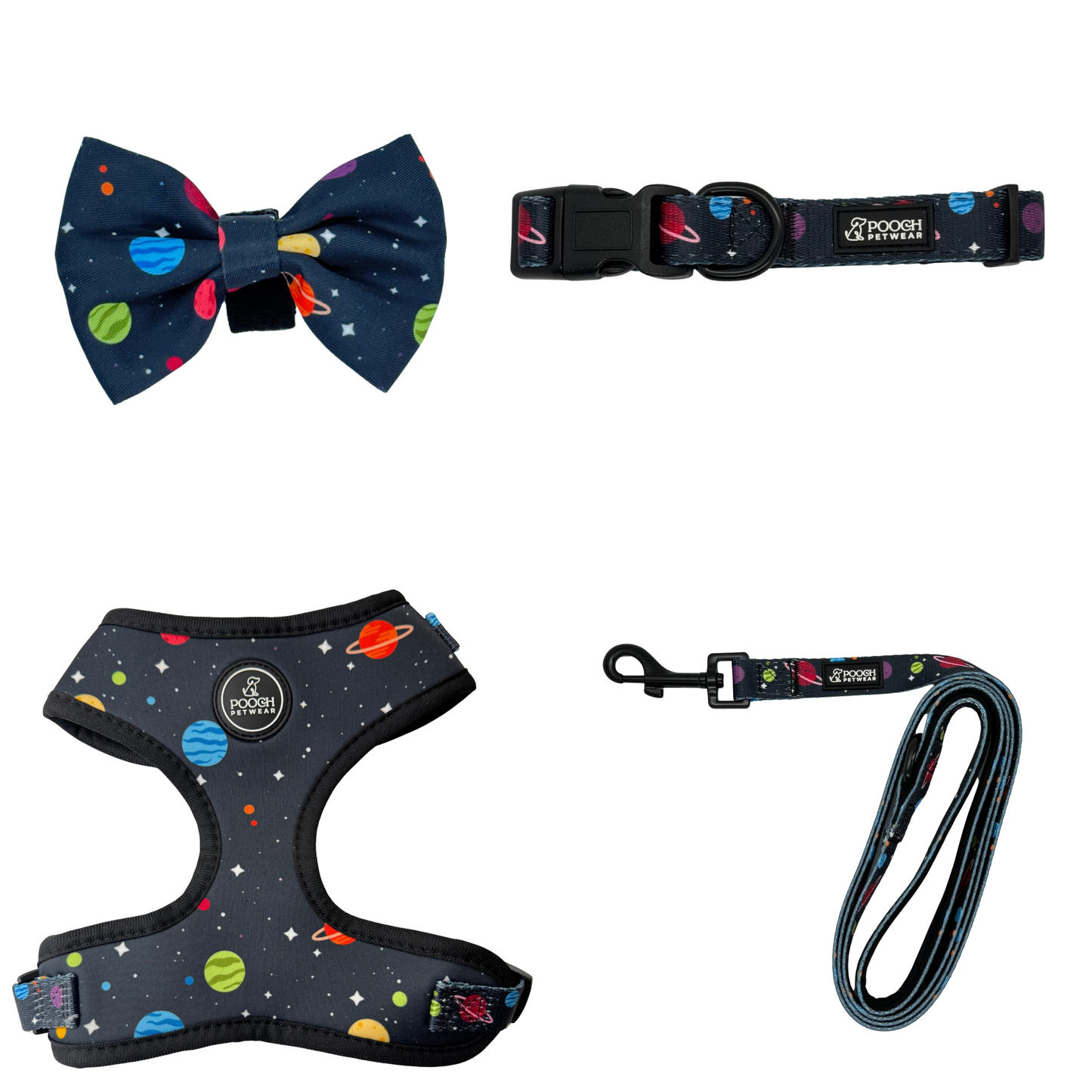 Pooch Petwear Deluxe Walk Set — Harness, Collar, Lead & Bow Tie Bundle | XS S M L